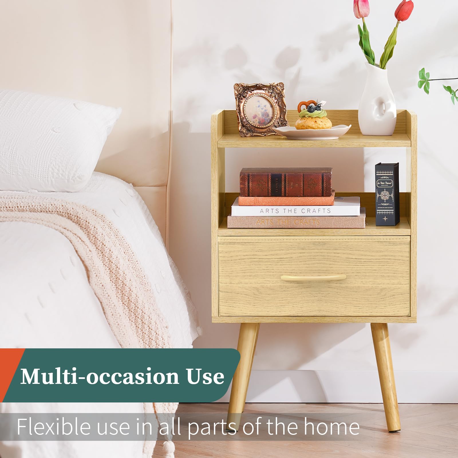 Night Stand with Fabric Drawer, Modern Nightstand, Bedside Tables